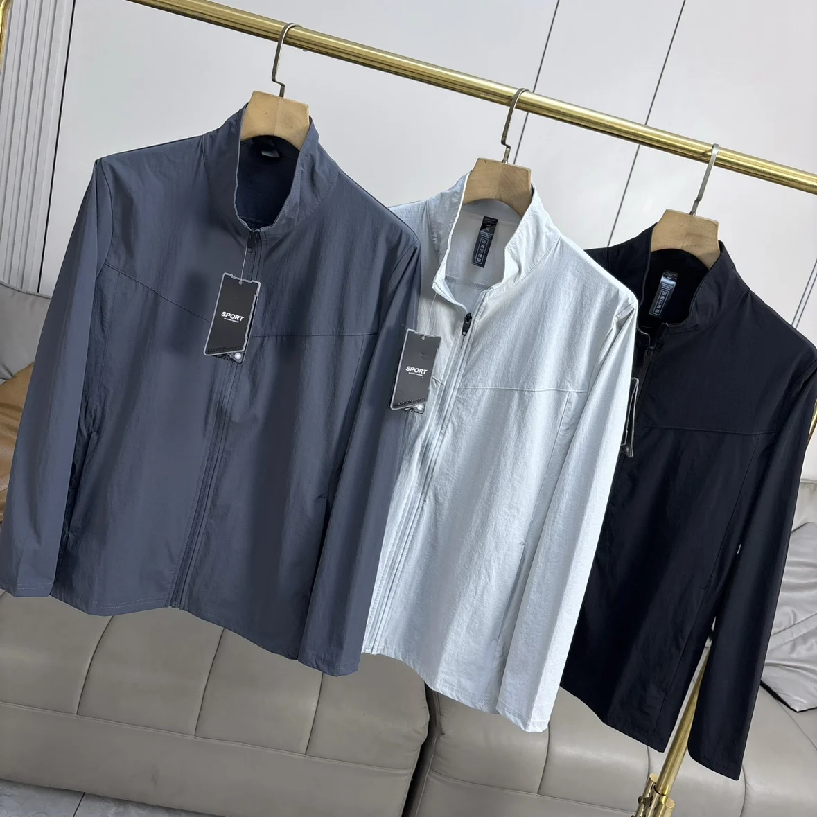 

Functionali Sle Qui Dry Stand Collar Thin Windproof Water Resistant Casual Versatile Men's Jaet Outerwear for Spring ...