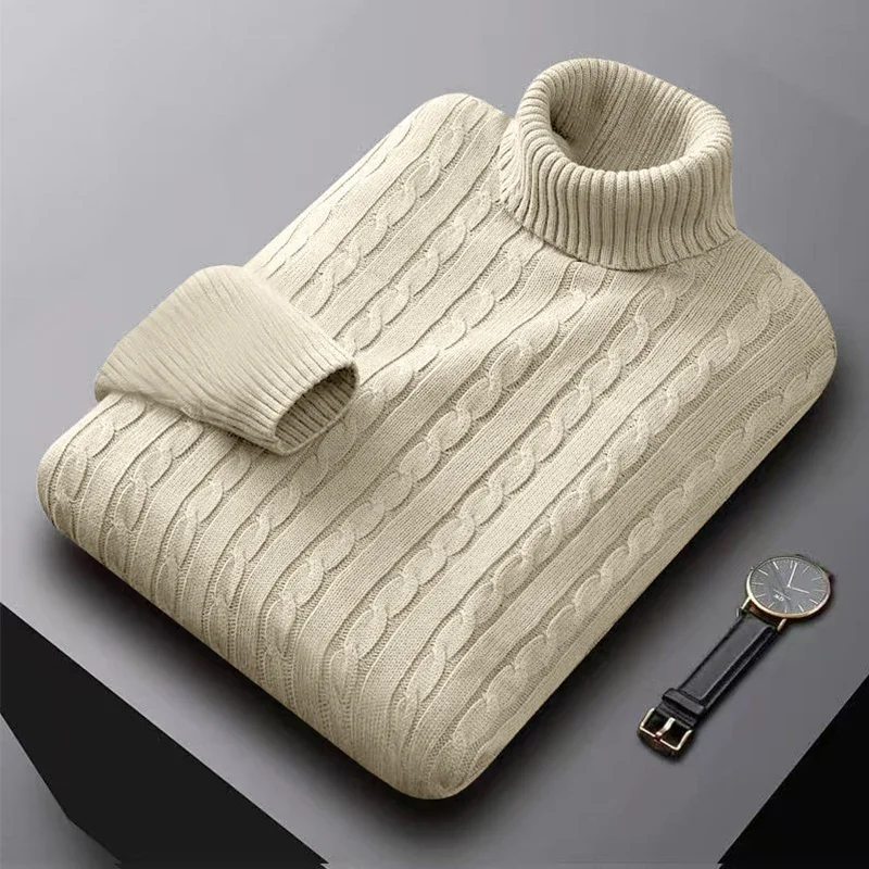 2025 neue männer High Neck Pullover Einfarbig Pullover Gestrickte Warme Casual Rollkragen Sweatware Woolen Herren Winter Outdoor Tops