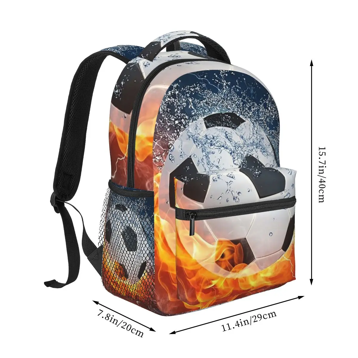 Flame Soccer Ball A Water Splash Football Backpack Student Boys Girls BookBag Kids School Bag Computer Shoulder Bags for Unisex