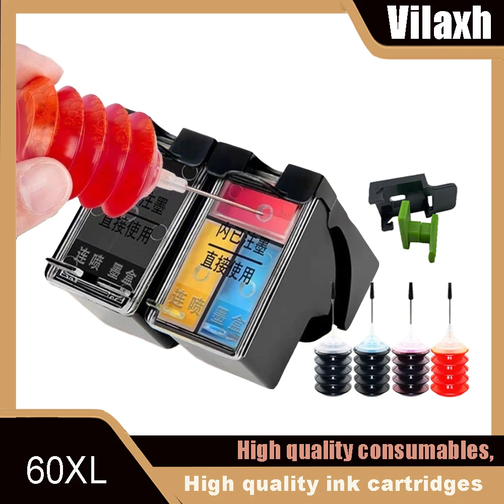 60XL Compatible con Hp 60 para Hp60 cartucho de tinta recargable Deskjet F2480 F2420 F4480 F4580 F4280 D2660 D2560 PhotoSmart C4680