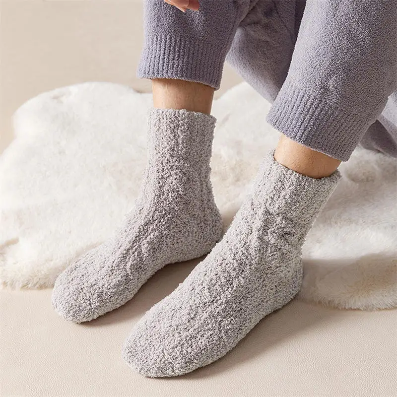 1Pairs Winter Warm Velvet Socks Men Coral Fleece Thick Plus Stocking Girls Fluffy Floor Sleeping Middle Tube Sock Hosiery Sox