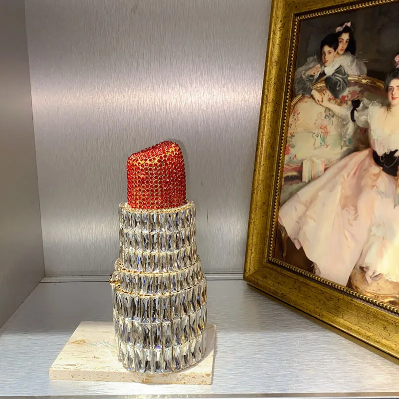 الجدة المرأة أحمر الشفاه شكل مساء حقيبة فاخرة حجر الراين ماسك من الكريستال محفظة لامعة الماس حقيبة يد لحفل الزفاف #2