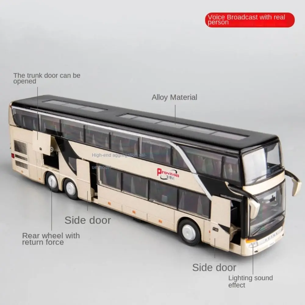 Kids Gift Electric Toy Bus Shape Double Sightseeing Bus Alloy Bus Model Vehicle Model Pull Back