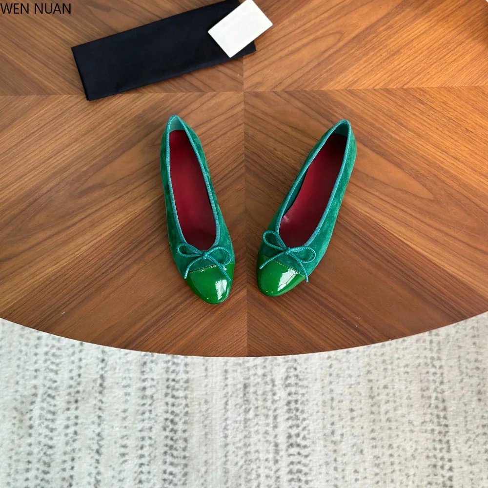 New Patchwork Genuine Leather Women Ballet Flat Sandal Sheepskin Butterfly-knot Casual Comfortable Walking Shoe