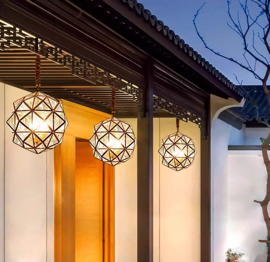 Balcony Glass Pendant Waterproof Glass Pendant Light Deco D40cm H40cm Euro Stairway Corridor Home Garden Bronze Carnival Pendant