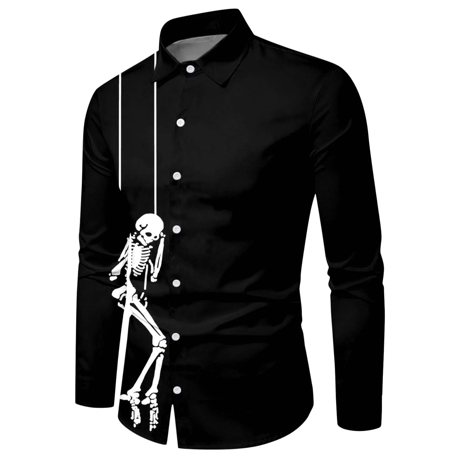 

New 3D digital printed skeleton pattern fashionable spring summer autumn lapel button long sleeved shirt hot selling Hawaiian me