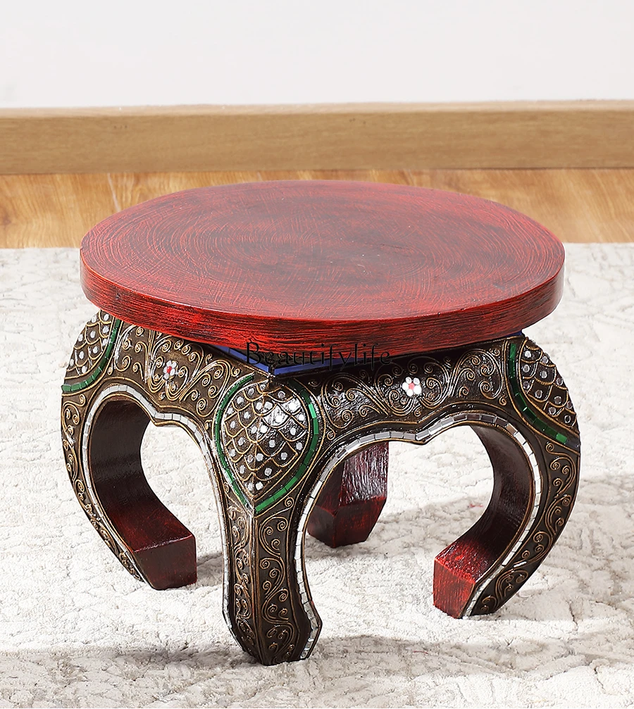 Thai Handmade Solid Wood Low Stool Southeast Asian Style Furniture Club Small Bench