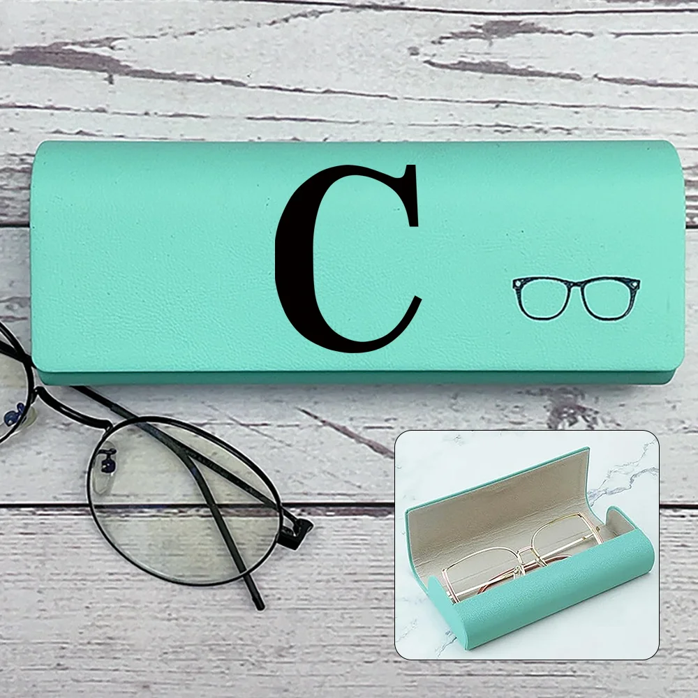 

Simple Unisex Glasses Case Portable Pu Hard-Shell Eyewear Box Classic Short-Sighted Sunglasses Storage Bag Black Letter Pattern