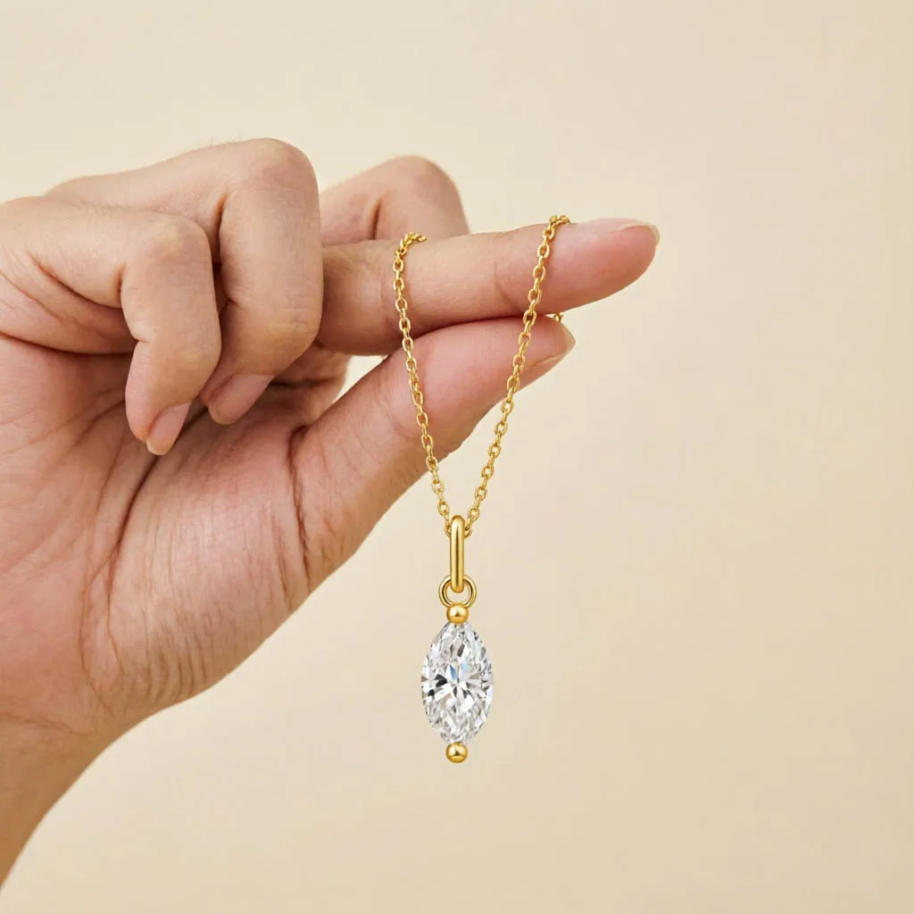 Szjinao 1CT Marquise Cut Moissanite Pendant VVS1 GRA Certified Diamond 925 Silver Solitaire Necklace for Women Anniversary Gift