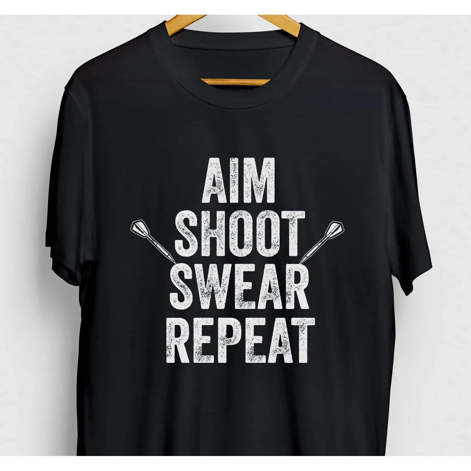 Aim Shoot Swear Repeat Darts Funny Dart Player T Shirt League tee Youth  vintage Washed Unisex Breathable Top For Everyday Wear