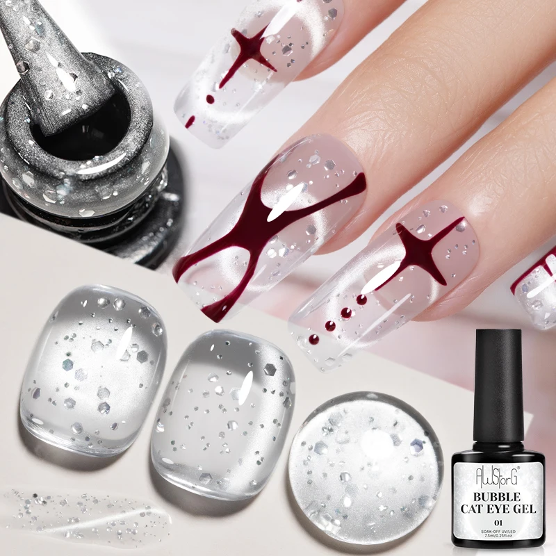 AWStorG Bubble Cat Eye Gel 7.5ml Magnetic UV Soak Off Silver Glitter Sequins Mirror Shine Varnish Salon DIY Crystal Nail Art
