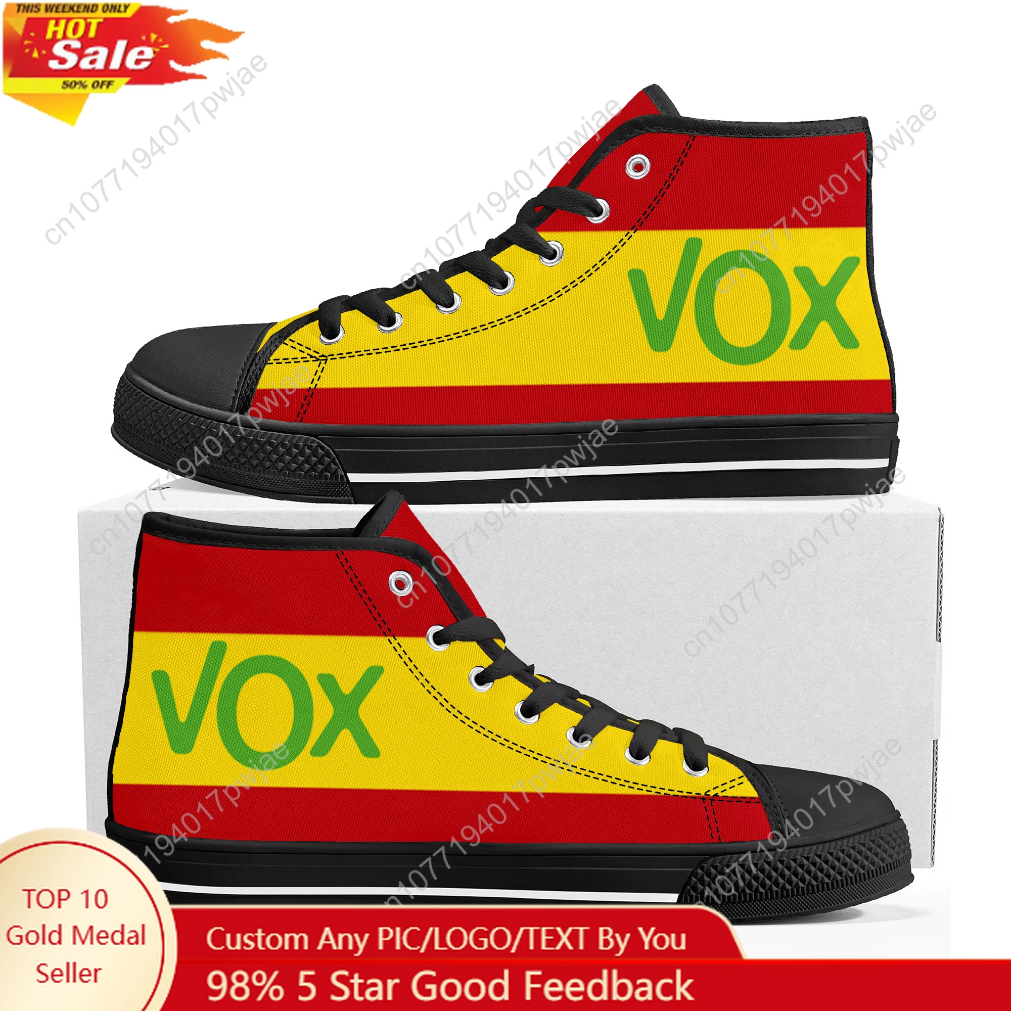 

Spanish National Emblem Vox High Top Sneakers Mens Womens Ghana Hiking Casual Custom Shoes Canvas Sneaker