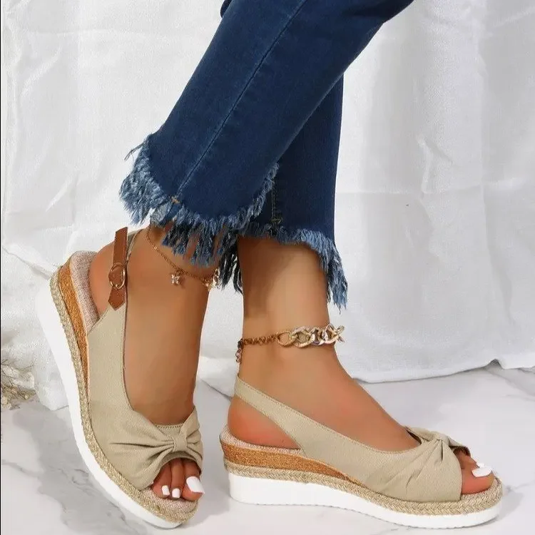 Women Sandals Wedges Fashion Buckle Peep Toe Comfort Lightweight High Heels Wear-resistant Women Office Wedding Sandals