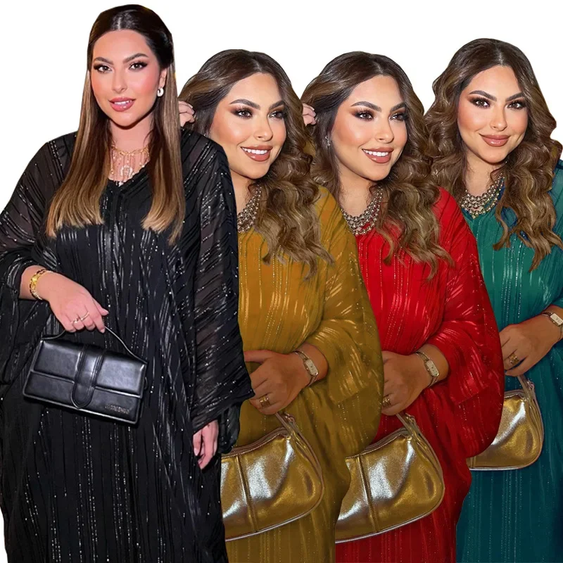 Abaya suelta con manga de murciélago para mujer, vestido musulmán de Ramadán, ropa islámica sólida, caftán turco de Dubái, conjunto musulmán