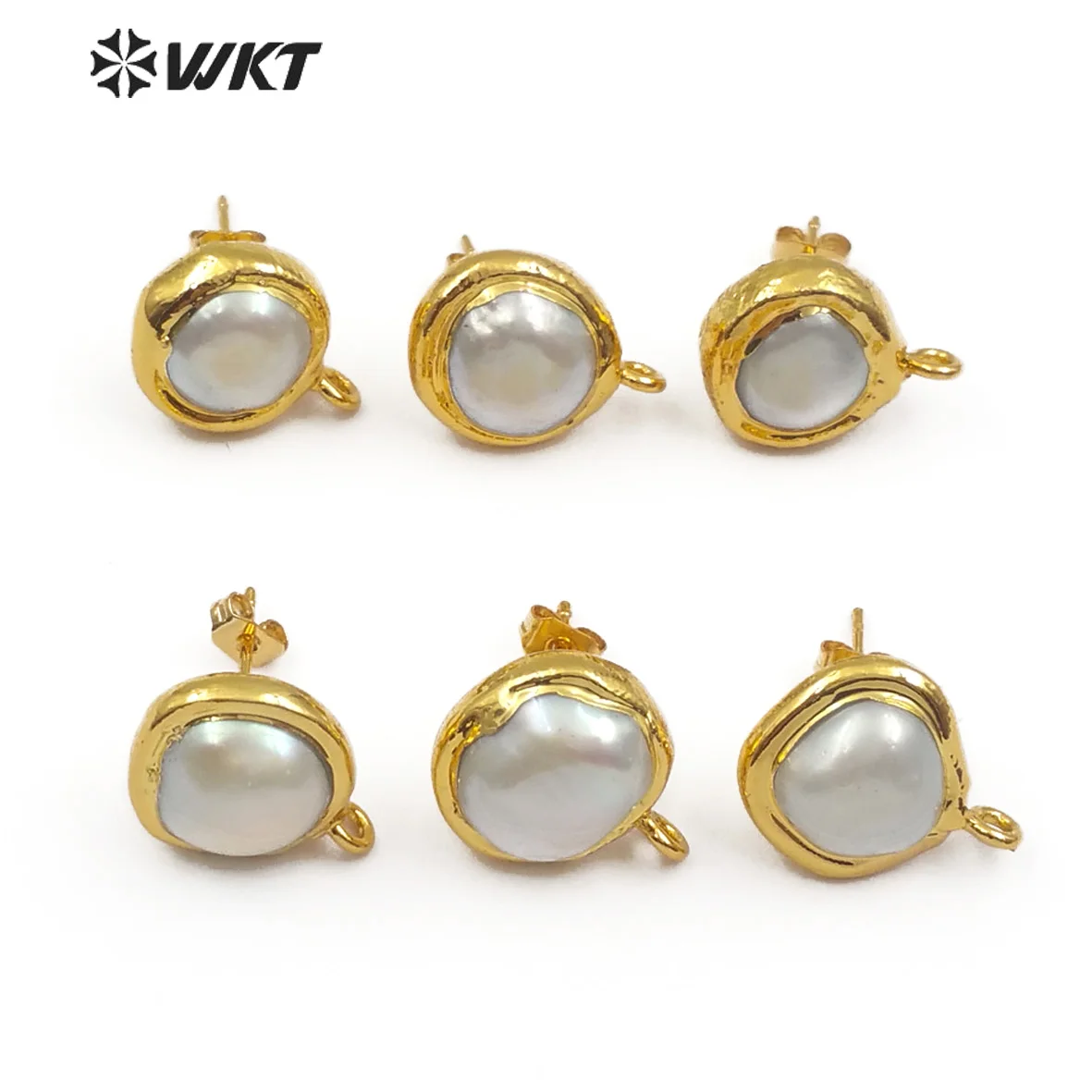 WKT WT-JF301 Wholesale New Arrival Natural Pearl Earring Connector With Gold Plated Random Size For Women Accessories