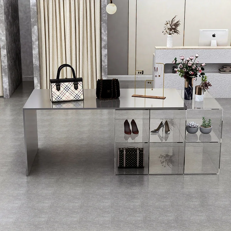 Clothing Store Middle Island Display Table Acrylic Display Stand Stainless Steel Display Props Simple Water Table Light Luxury