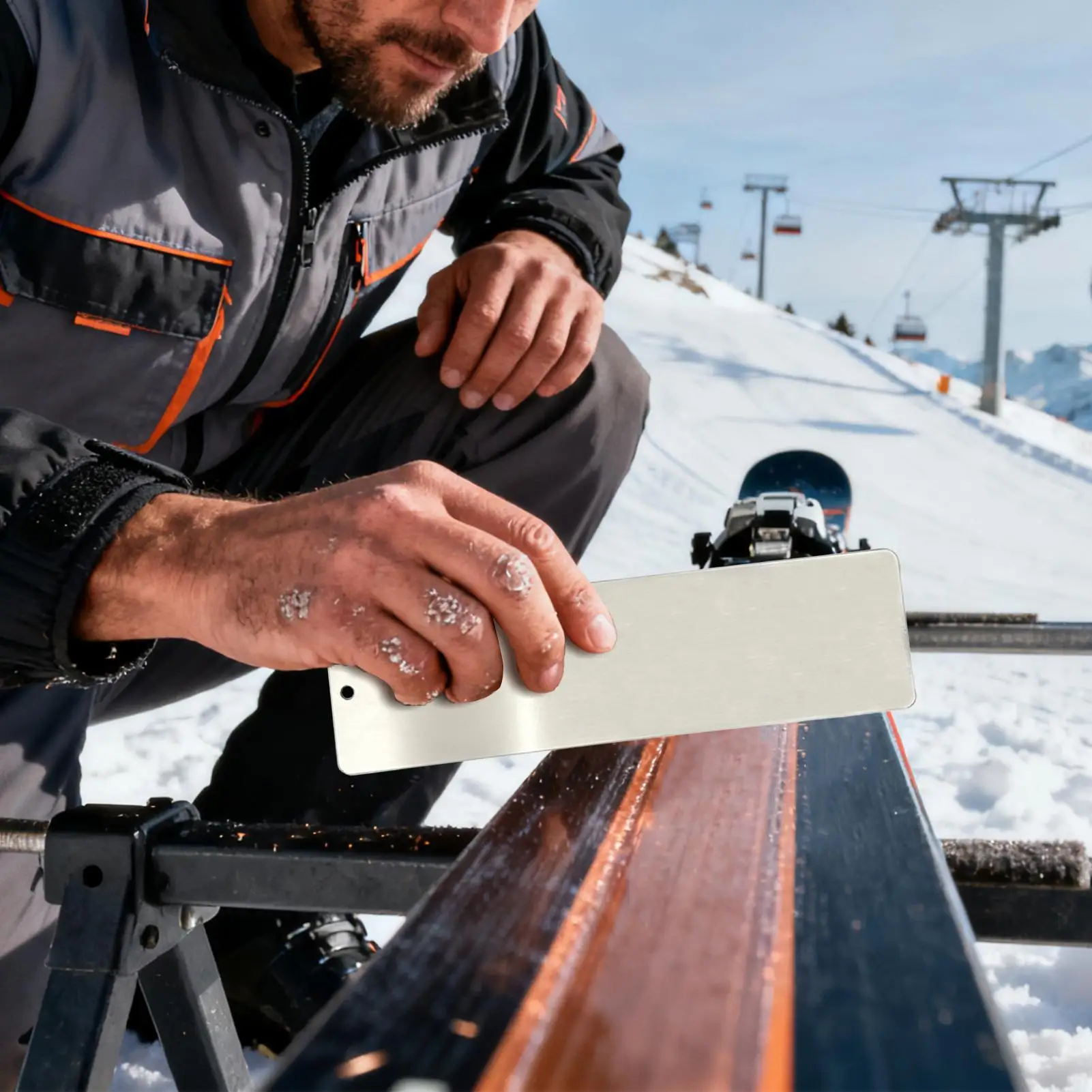 مكشطة شمع احترافية للتزلج على الجليد قطعتان من أداة الفولاذ المقاوم للصدأ مكشطة لجميع الأغراض لإزالة الجليد والثلج، محمولة ومتينة #5
