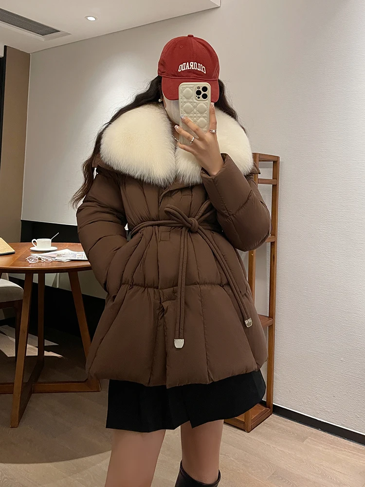 2023 Winter Natural Fox Fur Collar Coats Women Goose Down Jacket Outwear Female Luxury Coats Parka Puffer Jackets