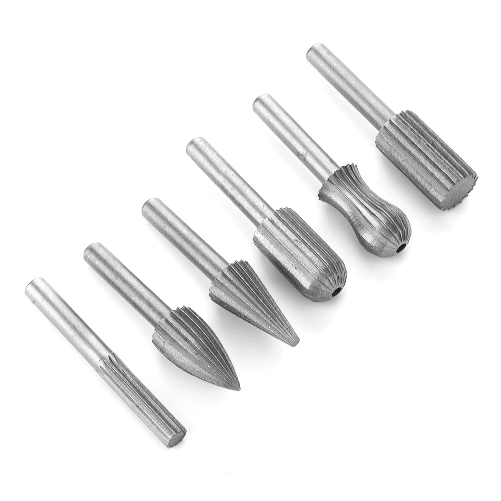 6pcs Tungsten Carbide Rotary Burr Wood File Metal Engraving Grinding Bit 6mm Shank