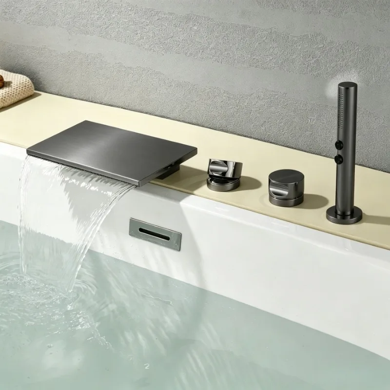 Minimal cylinder side copper waterfall bathtub faucet split hot and cold water shower large flow waterfall brushed nickel shower