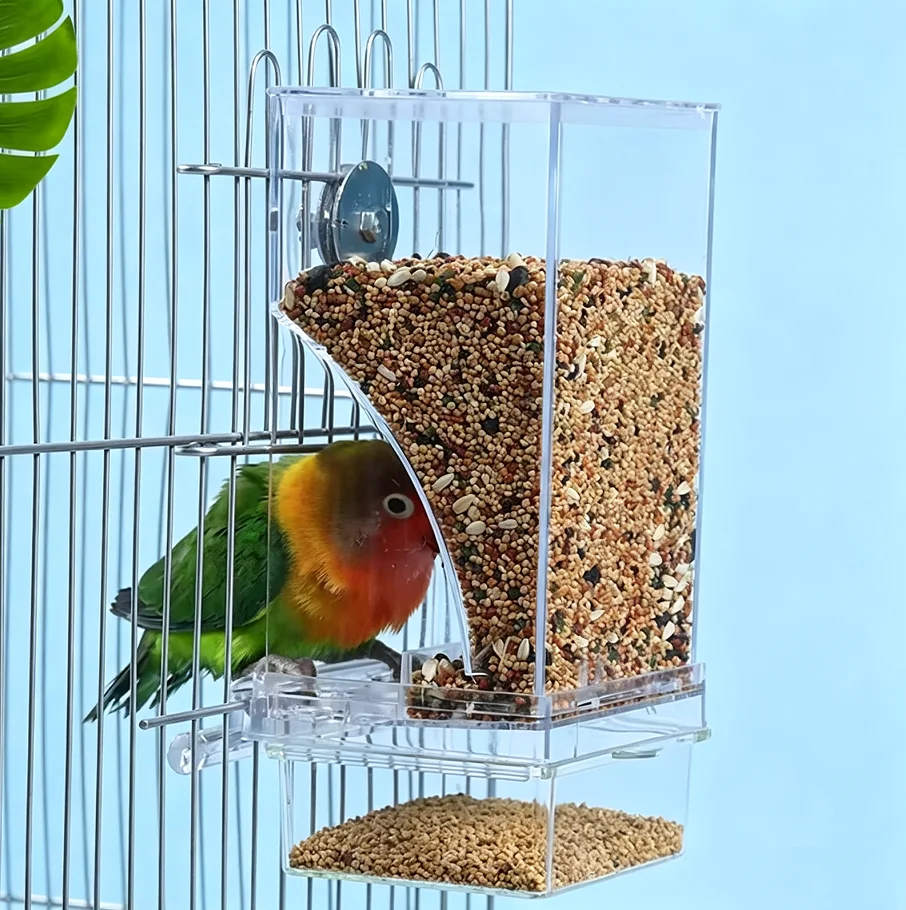 Parrot Feeder Anti-Spill Transparent Bird Food Box Clear Feeding Device for Parrots Durable Bird Feeding Box