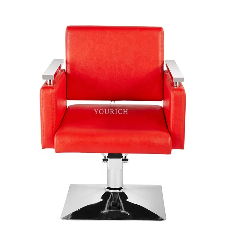 Wholesale Custom Hair Cutting Nail Salon Chair Leather Metal Barber Style Modern Salon Furniture Red Styling Chair