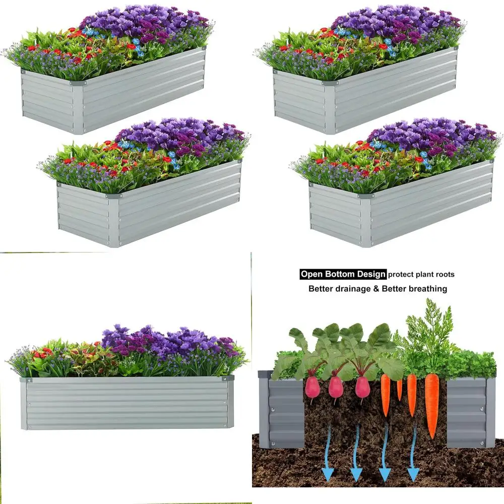 

Комплект из 2 оцинкованных металлических приподнятых грядок 4x2x1 фута, уличные ящики-клумбы для овощей и трав, серые