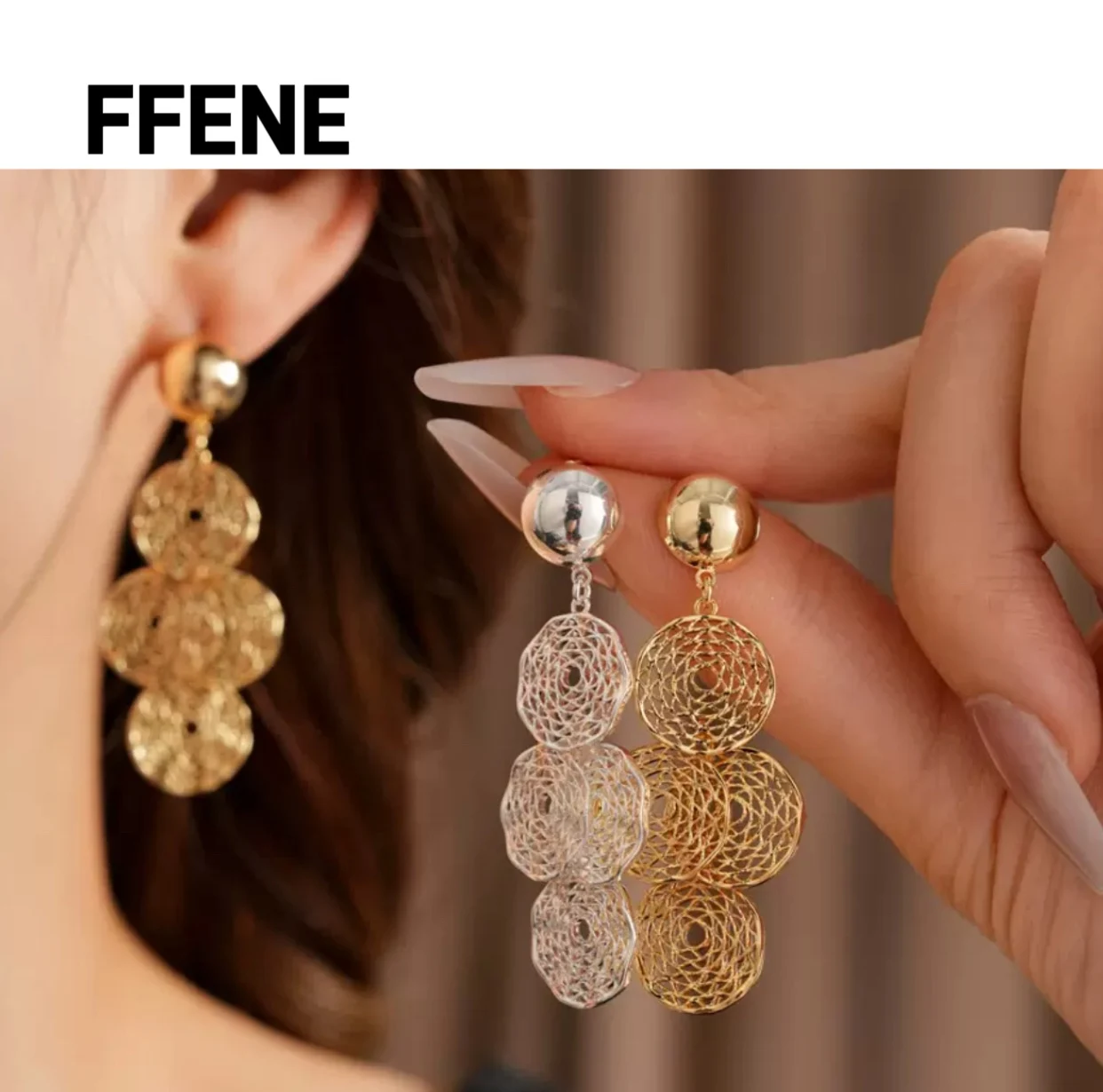

Hot-selling high-end European and American geometric fringe earrings, fashionable, simple, versatile, exaggerated, luxurious