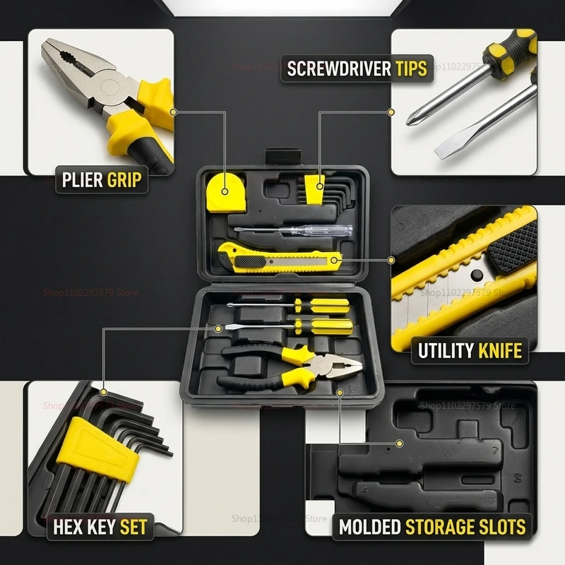 12Pcs Tool Kit with Storage Case, Portable Multi Purpose Repair Tools Set for DIY Home Workshop Camping Outdoor Maintenance