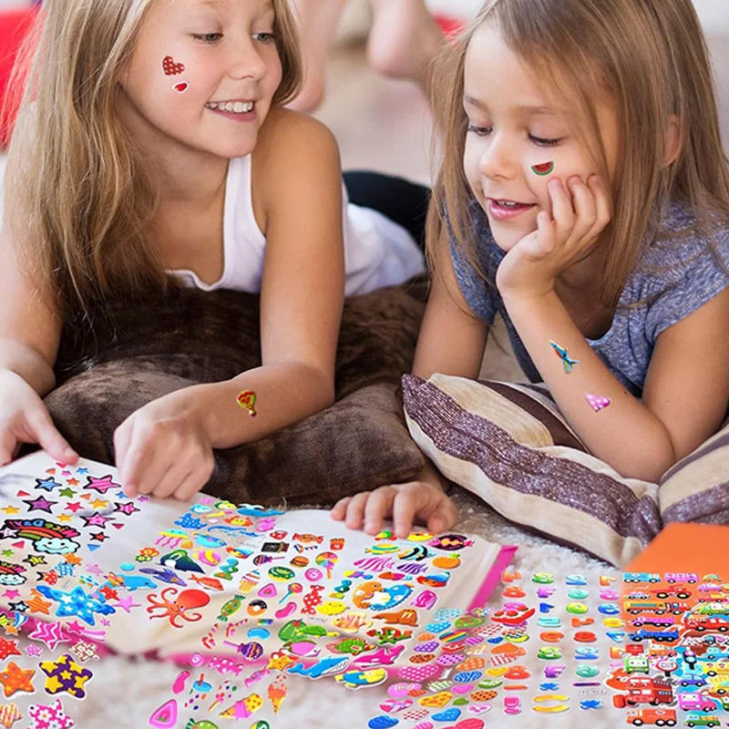 12pcs Children Bubble Stickers 3D Sticker Toys Plastic Multiple Series Cartoon Dinosaur Animal Heart Kids Birthday Gift TMZ