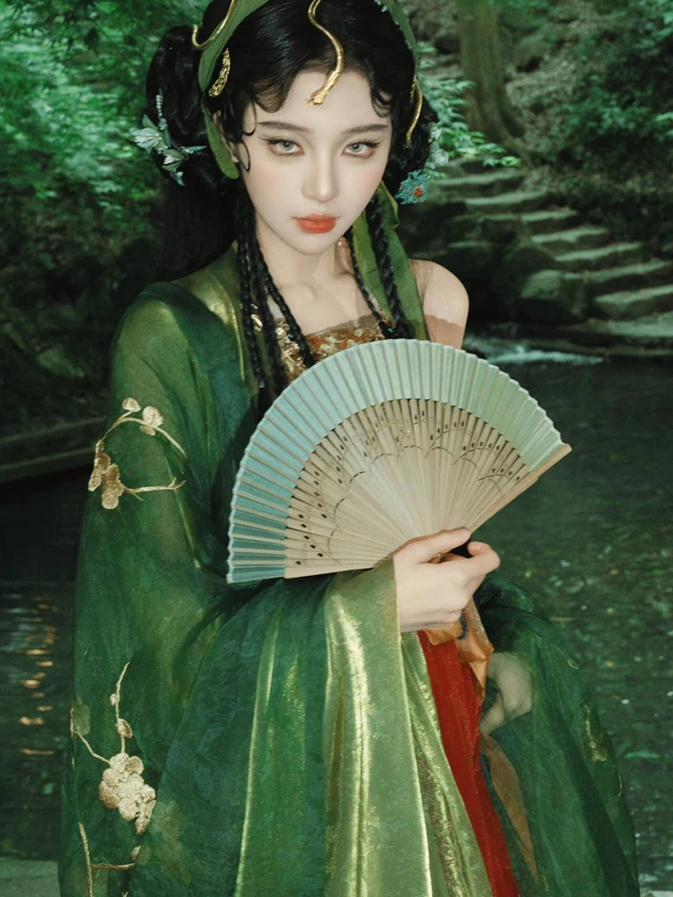 

New Heavy Embroidery Tang Dynasty Style Green Snake Hanfu Traditional Chinese Costume Photography Props Theme Photography Clo...