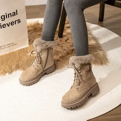 Platform Snow Boots Women's Winter Shoes Plush Warm Thicken Cow Suede 6 Boots British Style Fashion Lace-up Women Shoes