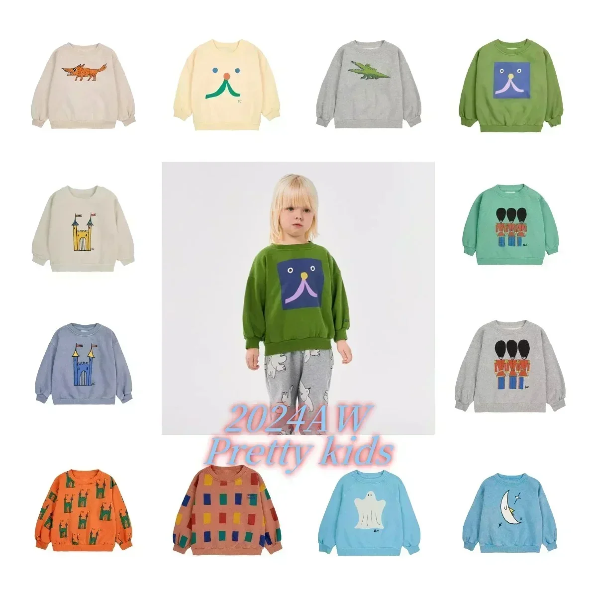 In Stock！BC 2024 AW New Kids Sweatshirts Long Sleeve T-shirt  Boys and Girls Cartoon Printed Top Hoodie