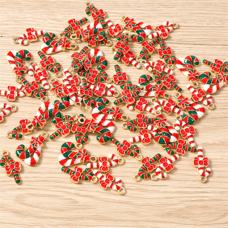 10 Stück Niedliche Emaille-Weihnachtsstock-Anhänger für Schmuckherstellung, Neujahrs-Ohrhänger, Halsketten, Armbänder, DIY-Zubehör – Detail 9