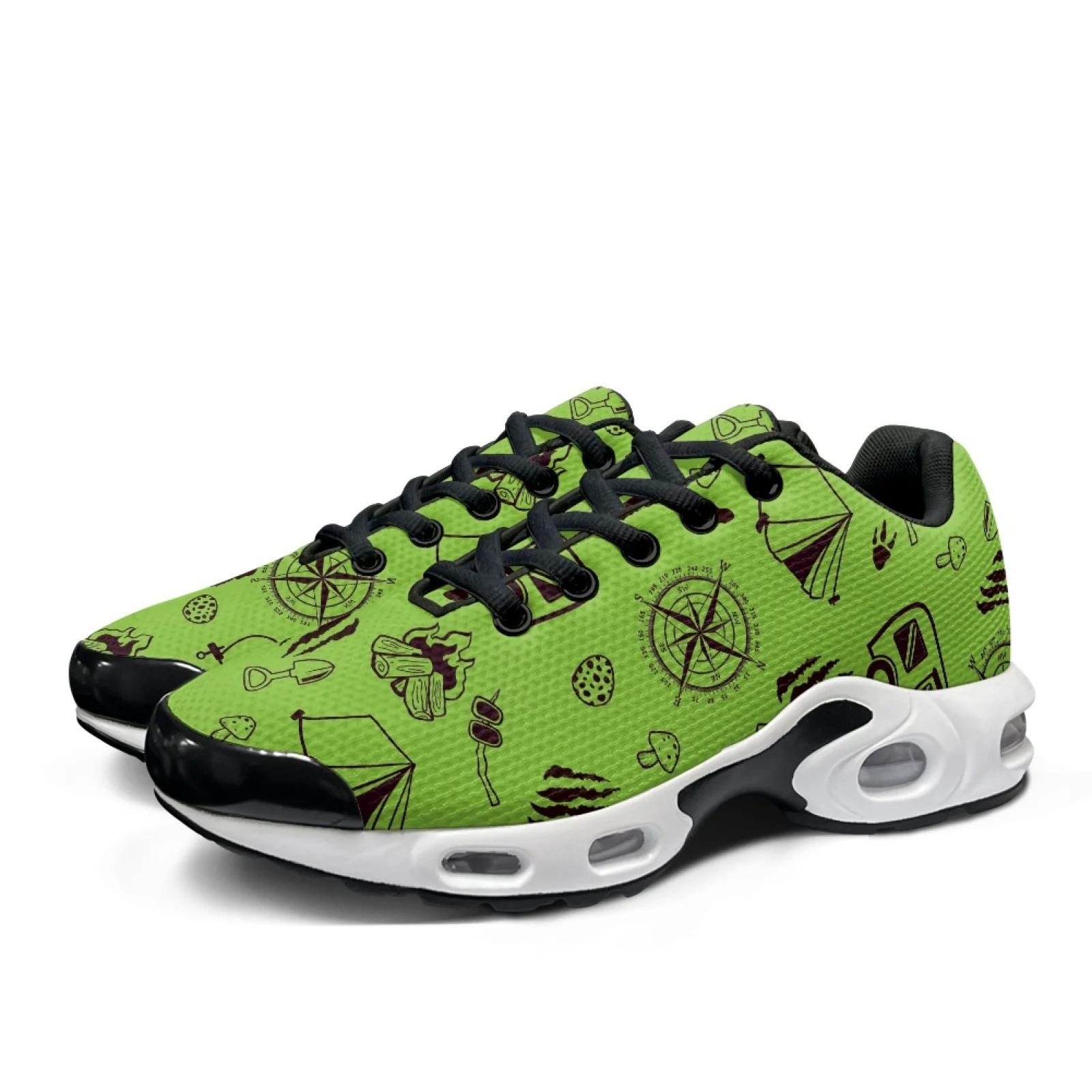 PENSTROLL Camping Adventure Pattern Platform Breathable Mesh Sneakers for Mens Everyday Wear Gym, Air Cushion Lace Up Sneakers