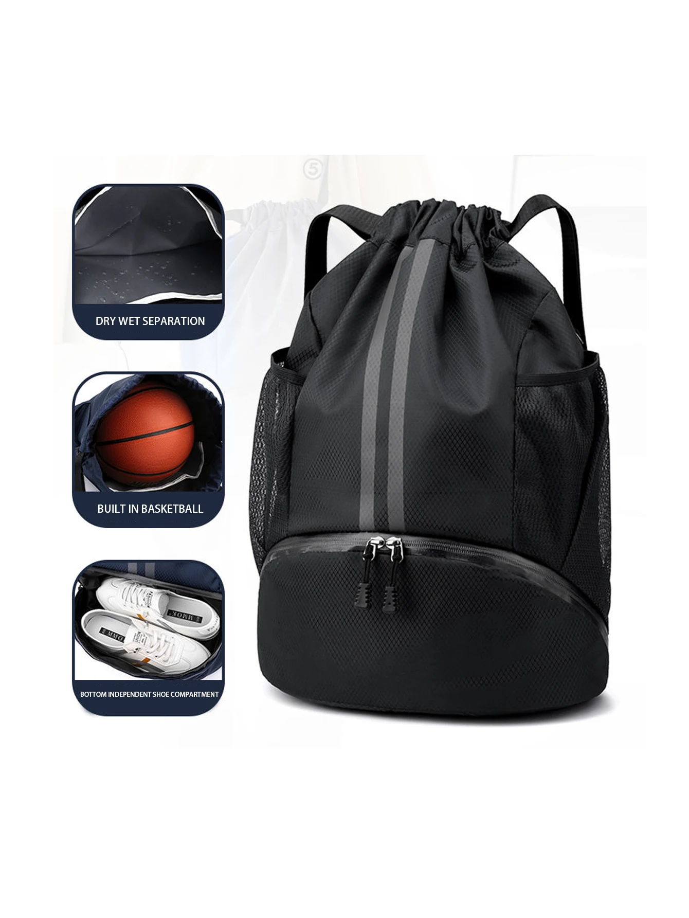 Basketball bag, swimming bag, dry wet separation women's storage bag, sports backpack, training and fitness drawstring backpack