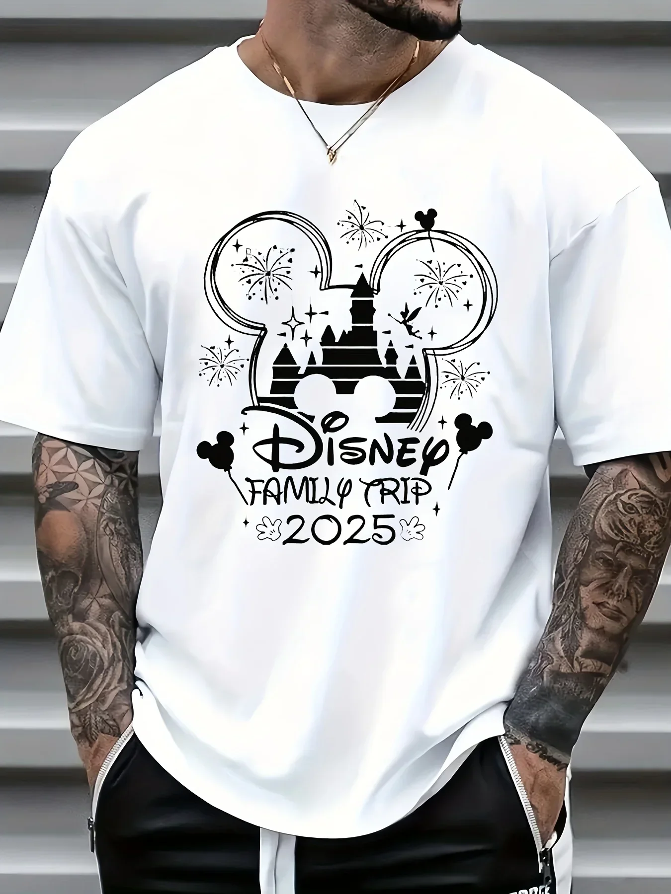 

Men's Casual Theme Park Trip 2025 T-Shirt Mickey Mouse Friends Tee White Comfortable Summer Short Sleeve Cartoon unisex