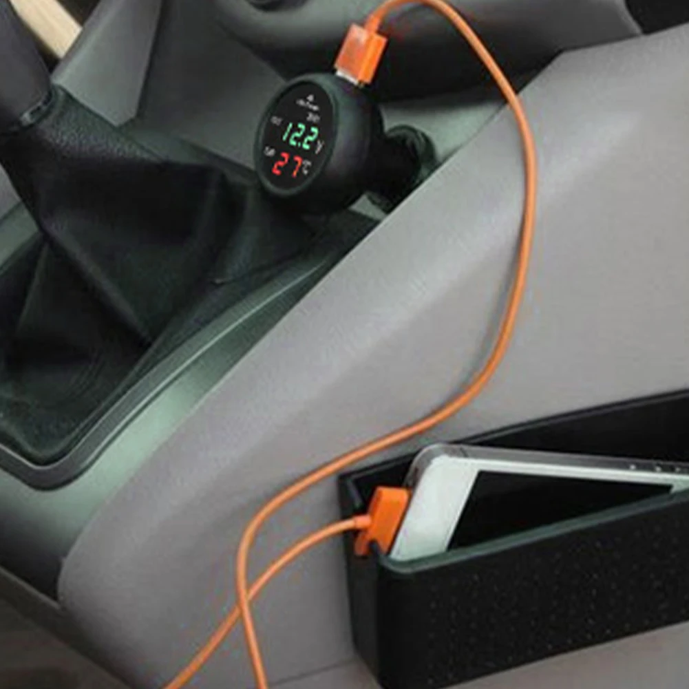 3 في 1 12/24 فولت شاشة عرض السيارات للسيارات USB شحن شاحن للهاتف اللوحي GPS LED الفولتميتر الرقمي مقياس الحرارة