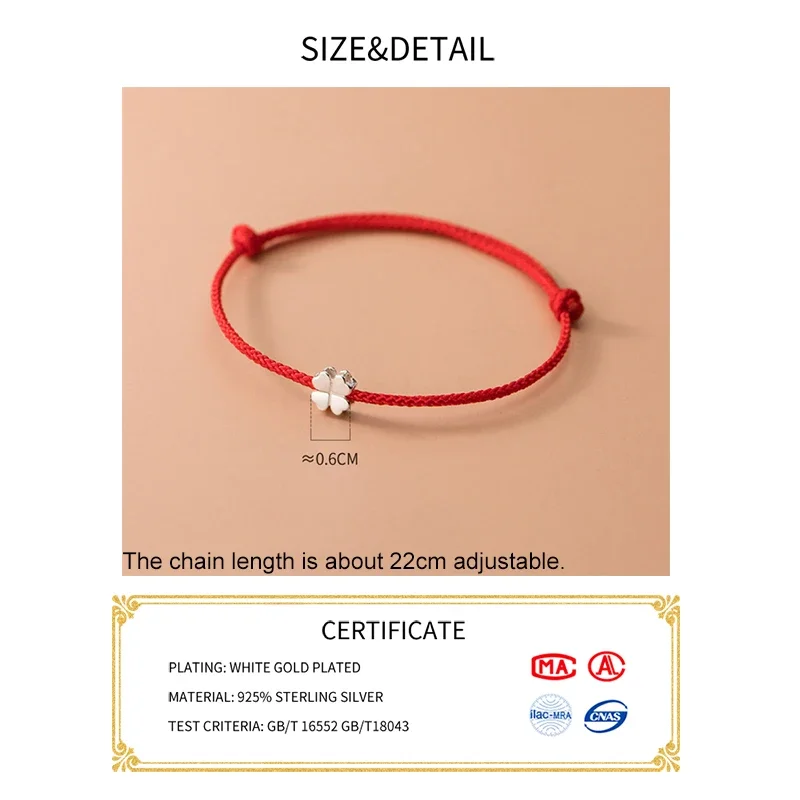 INZATT Real S925 Sterling Silver Red Rope Clover Regulowana bransoletka z zawieszką dla kobiet Klasyczna biżuteria Minimalistyczne akcesoria