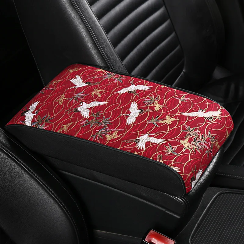 Rehausseur d'accoudoir de voiture élégant avec imprimé grue, en tissu doux, confortable et respirant, en mousse à mémoire de forme, pour la plupart des modèles de voitures