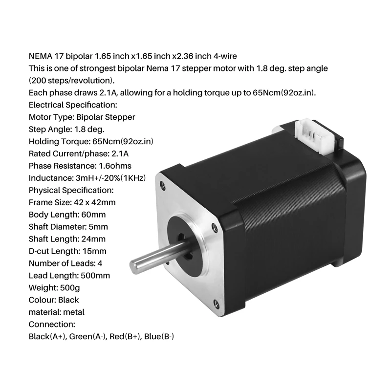 High Torque Nema 17 Bipolar STEPPER MOTOR 92Oz.In/65Ncm 2.1 A Extruder Motor