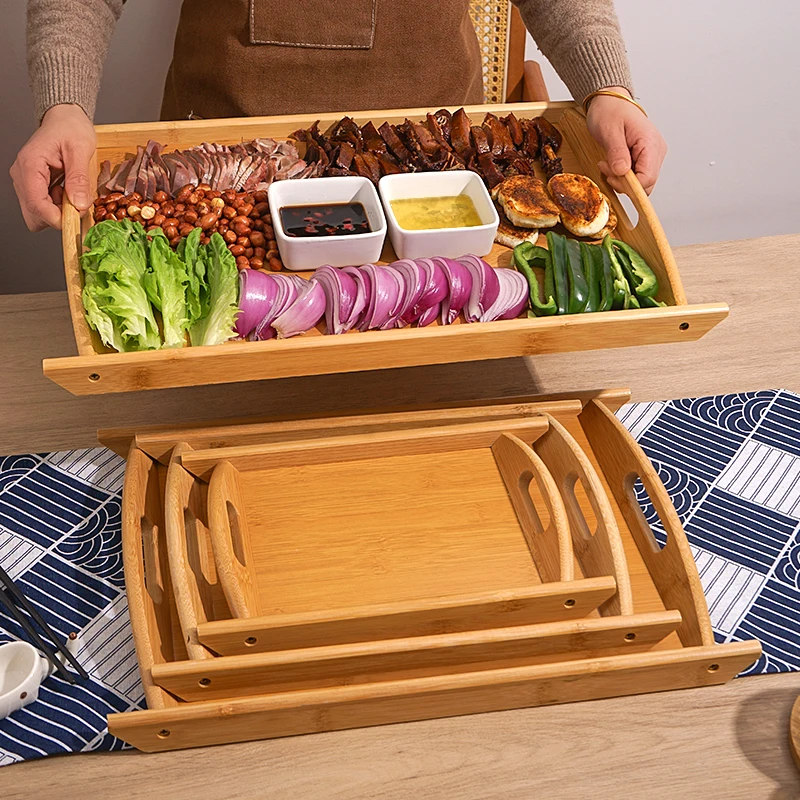 Bamboo Wood Tray Rectangle Vegetable Plate Hotel BBQ Oil Paper Pad for Household And Commercial Use Size Binaural