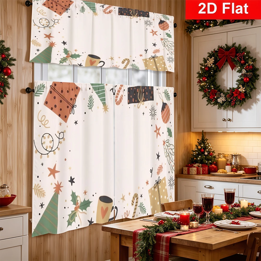 Christmas Kitchen Curtains, Boho Gift Star Corner, Digital Print, Kitchen Dining Room, Rod Pocket Polyester, Home Decor