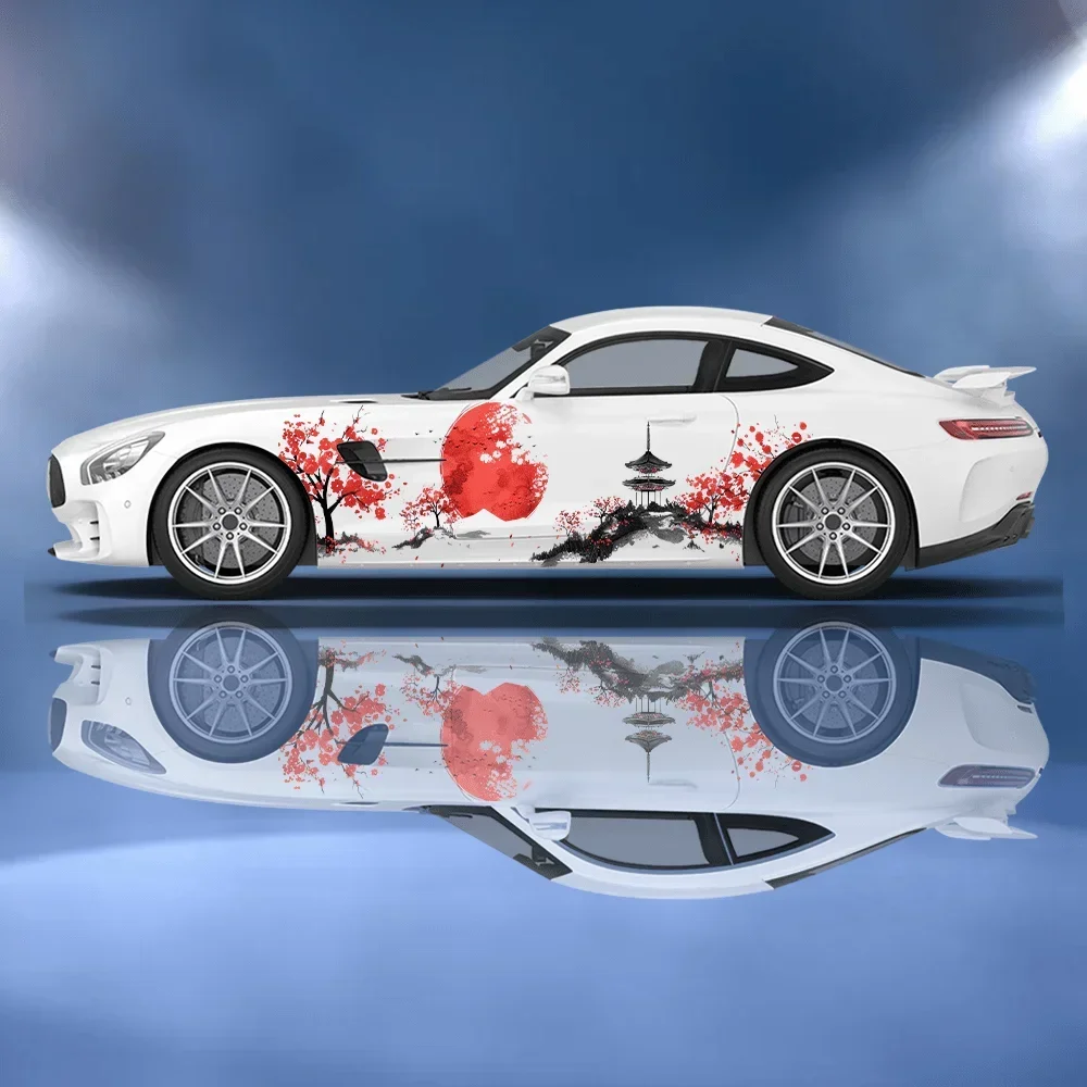 

Flower Red Moon Pavilion Car Vinyl Wraps Decal Selfadhesive PVC Sticker Suitable for Trucks SUV Decoration Auto Accessories Gift