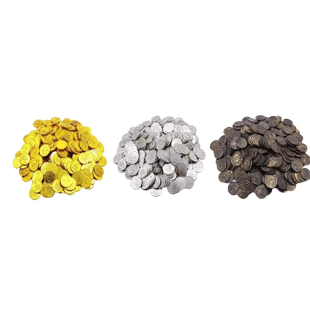 

Plastic Pirate Coins Set Embossed Gold Finish Party Props Kids Toys for Boys Treasure Chest Decorations