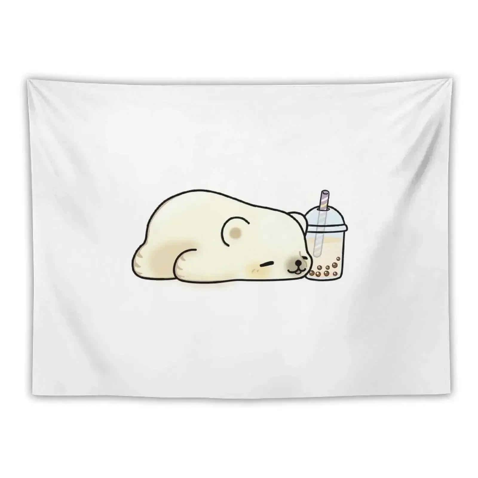 

Little Polar Bear Chilling with it's Boba Tea Tapestry Room Decoration Aesthetic Wall Mural Tapestry