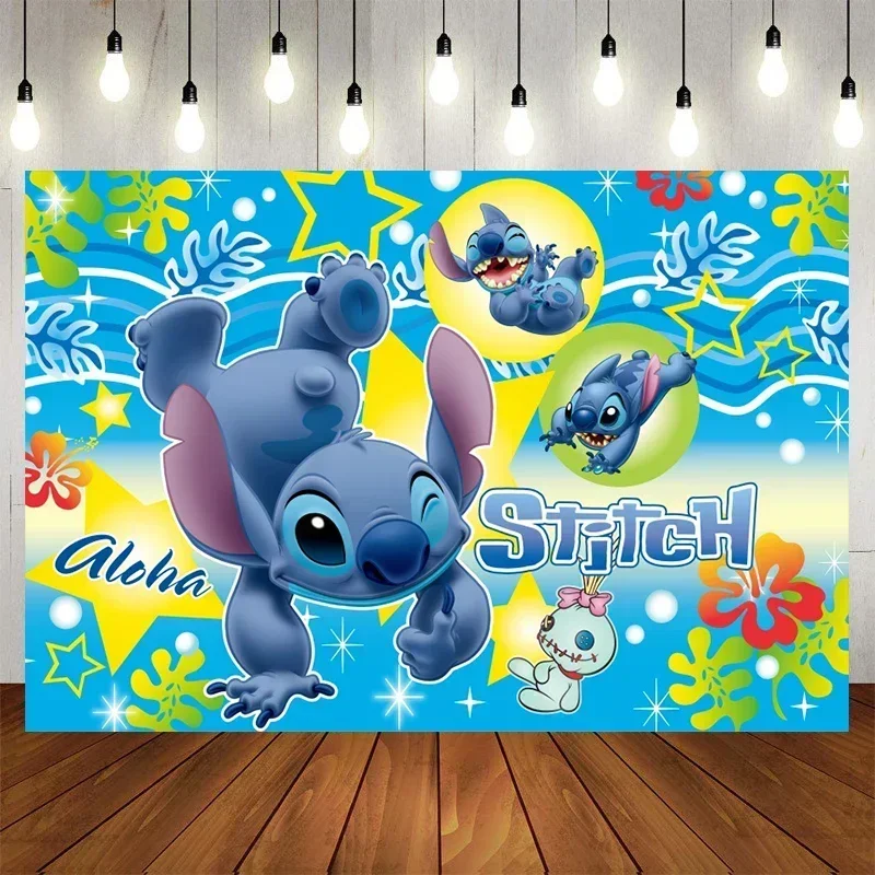 Disney-Decoraciones de Lilo Stitch para fiesta de cumpleaños, fondos de fiesta de dibujos animados para niños, fondo fotográfico, decoración de