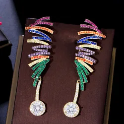 CWWZircons Multiple Colorful Micro Pave Cubic Zirconia Stones Geometric Luxury Long Dangle Engagement Earrings for Women CZ466