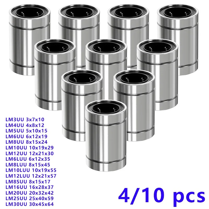 4/10pcs Lm8uu Lm10uu Lm16uu Lm12uu Linear Ball Bearing Linear Bushing 8mm Rods Liner Rail Linear Shaft Parts Diy 3d Printer