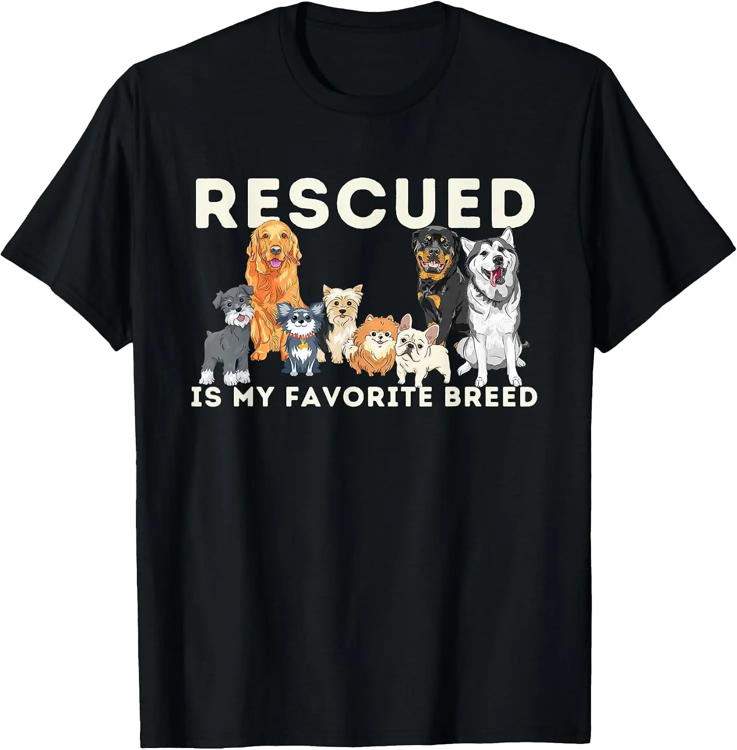 Rescued Is My Favorite Breed - Animal Rescue T-Shirt Men Casual Graphic Print T‑Shirt Crew Neck Short Sleeve Vintage Street Style Soft Fabric Daily Wear Tops. Holiday Festive, Party Wear, Theme Print Tee.